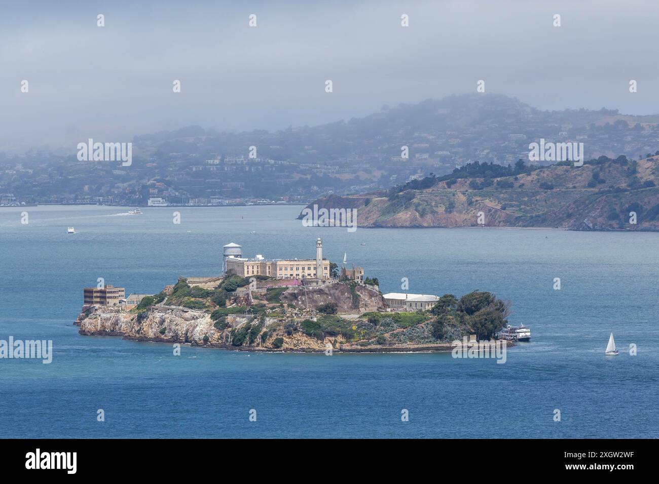 Blick aus der Vogelperspektive auf die San Francisco Bay Area und Alcatraz Island Stockfoto