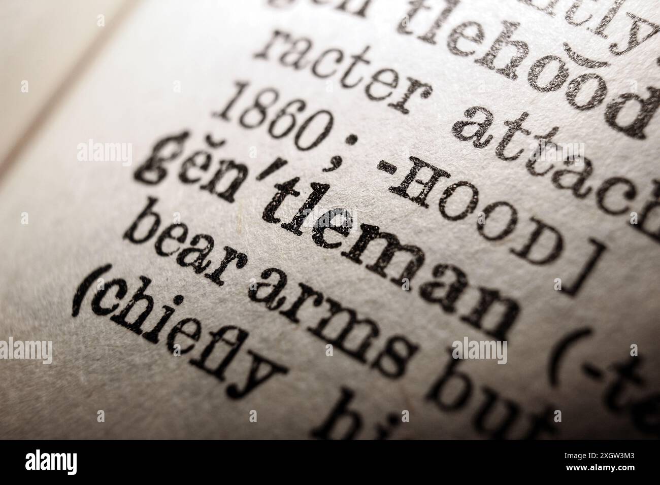 Wort-Gentleman auf Wörterbuchseite, Makronähe Stockfoto