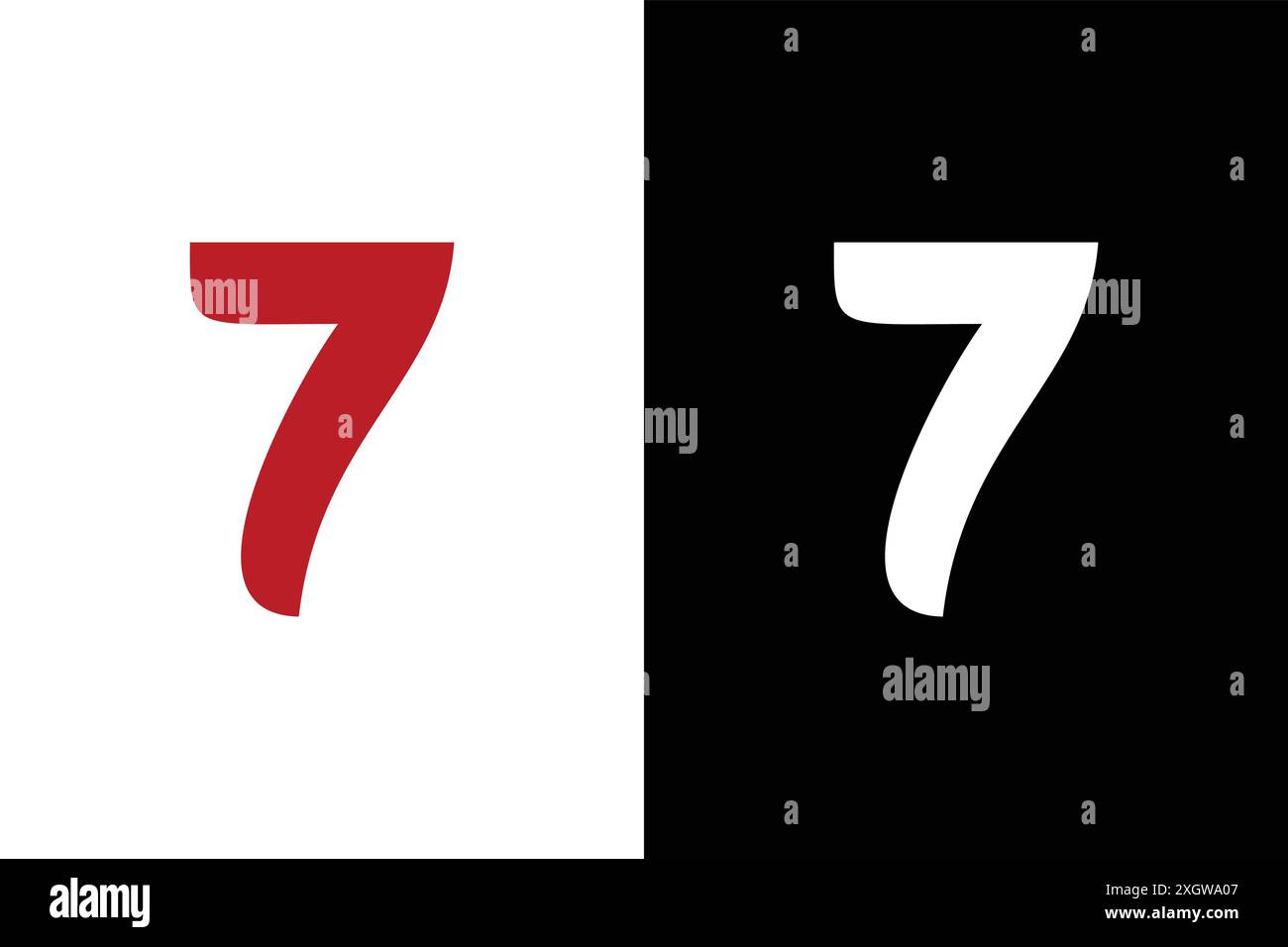 Designvorlage für Logo Nr. 7, abstraktes Logo Nr. 7, Vektorillustration. Rote Farbe auf schwarz-weißem Hintergrund Stock Vektor