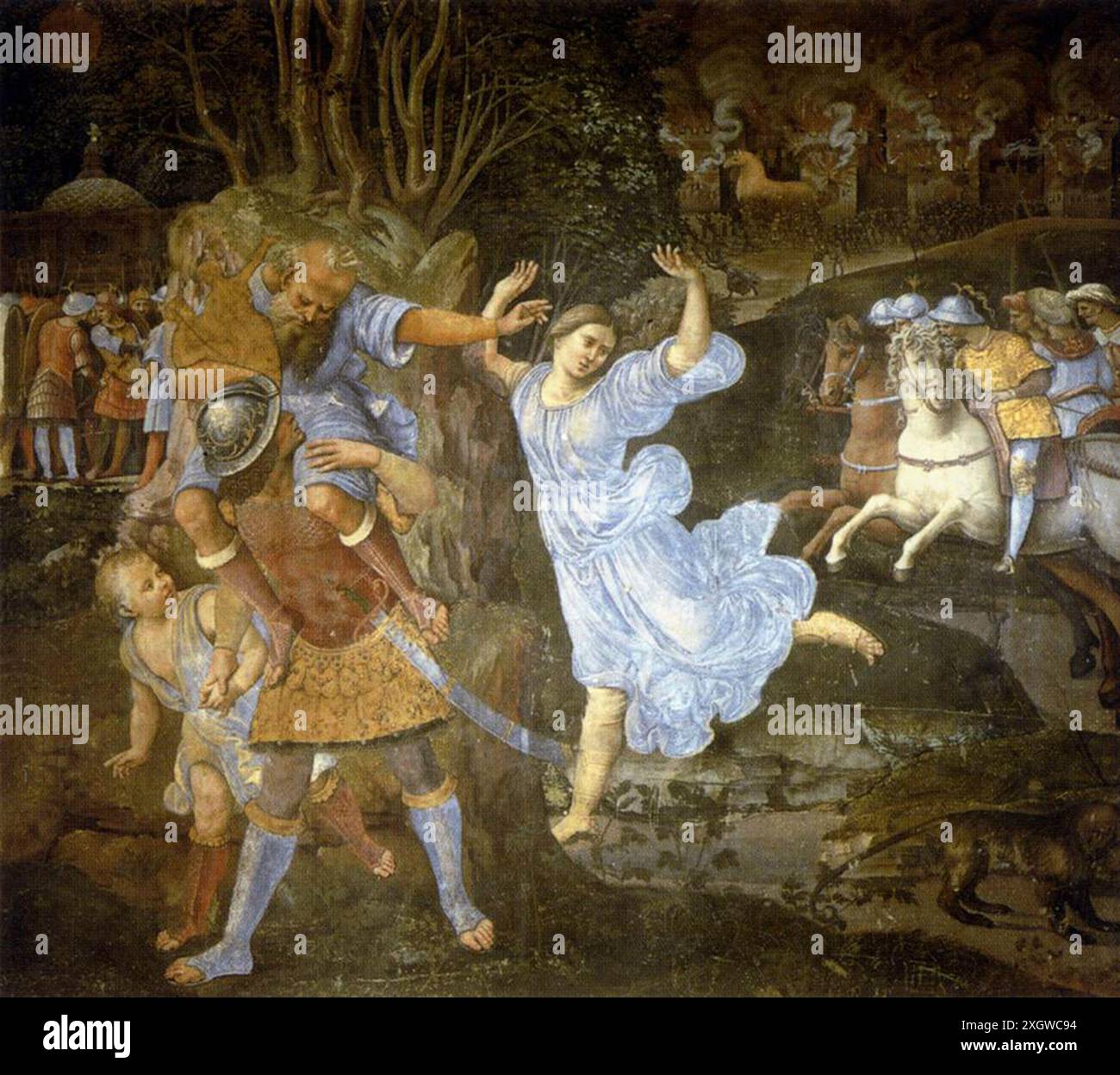 Flug von Aeneas aus Troja mit Girolamo Genga (zwischen 1507 und 1510). Stockfoto