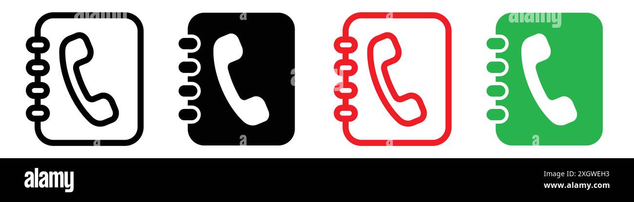 Telefonbuch-Symbol Logo-Vektorkontur in Schwarz-weiß Stock Vektor