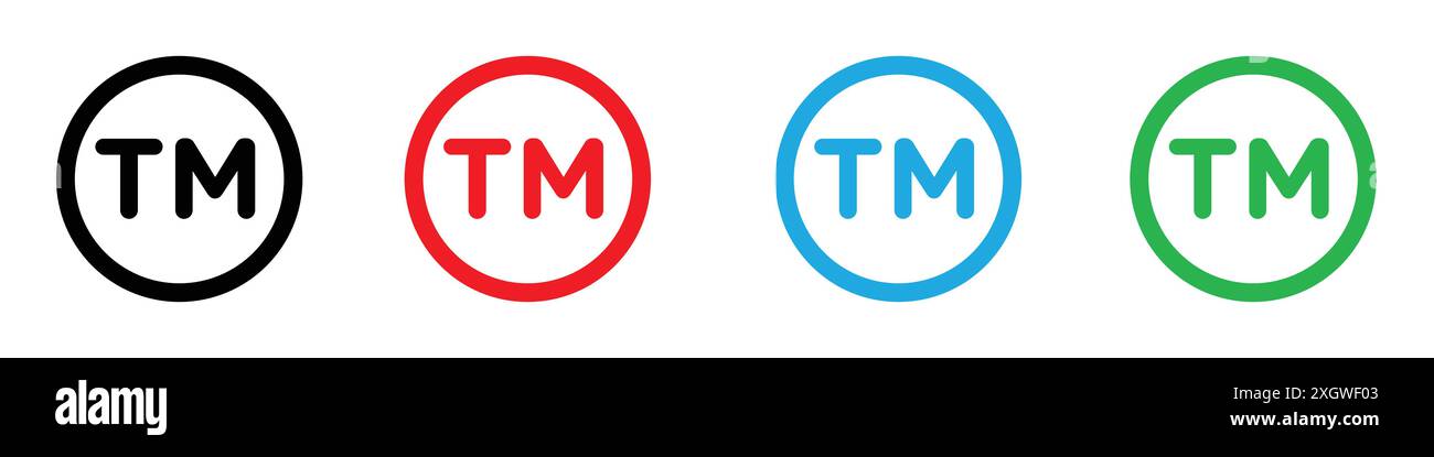 TM-Markensymbol Logo-Vektorumrandung in Schwarz-weiß Stock Vektor