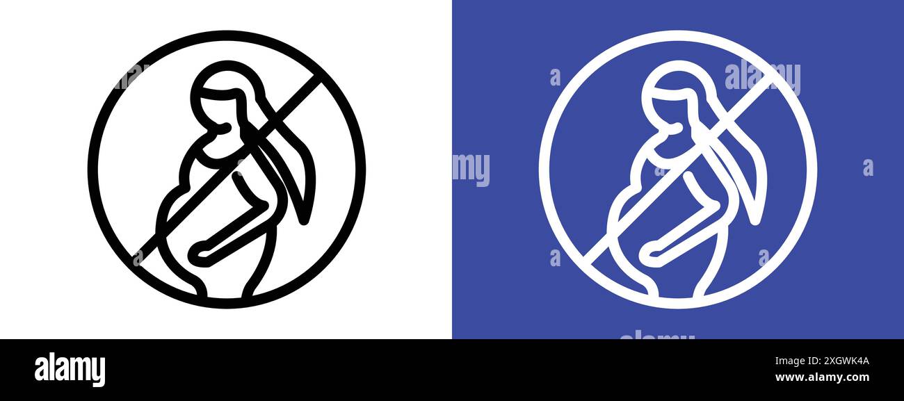 Kein Alkohol während der Schwangerschaft Zeichen Logo-Zeichen Vektor-Umriss in schwarz-weiß Farbe Stock Vektor