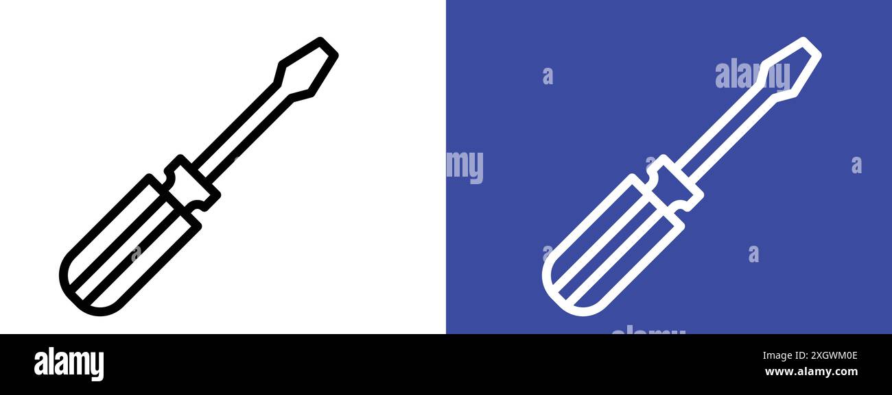 Schraubendreher Symbol Logo Vektorumrandung in Schwarz-weiß Stock Vektor