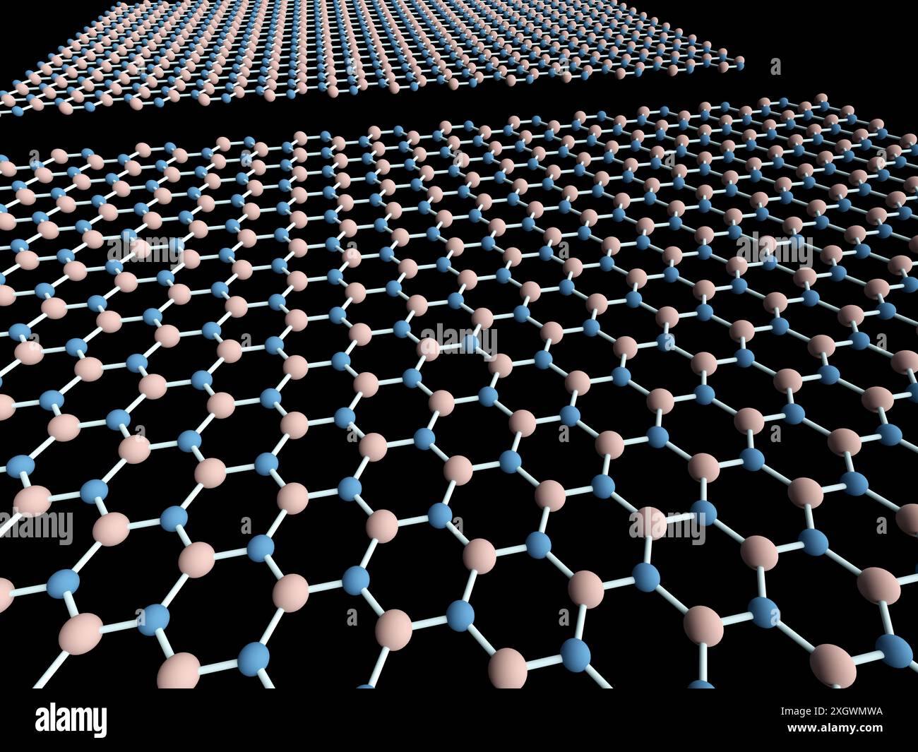 Molekulares Modell zweier Schichten Bornitrid Stockfoto