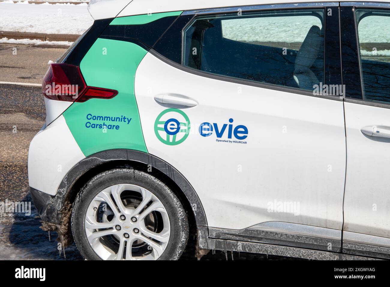 St. Paul, Minnesota. Evie Carsharing ist ein rein elektrischer, frei schwimmender carshare-Service, der in einer Stunde mit dem Auto betrieben wird. Sie wurde von den Twin Cities erbaut Stockfoto