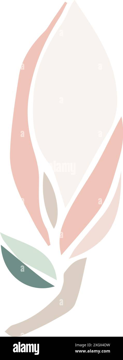 Vektor-Magnolienblume Silhouette, Illustration in weicher Pastellfarbe. Isoliertes Blumenelement. Blütenknospen in verschiedenen Formen für Hochzeitsdesign Stock Vektor