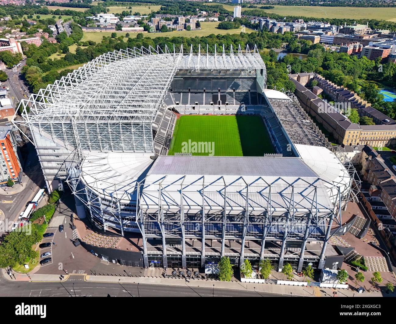Lovely Summers Morning Luftbild vom St James's Park Stadium, dem Heimstadion des Newcastle United Football Club. Juli 2024. Stockfoto