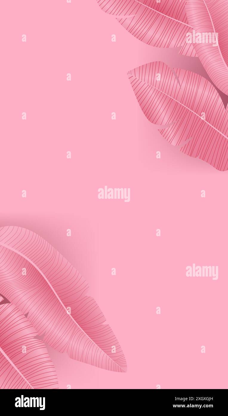 Rosafarbene tropische Blätter auf rosa Hintergrund minimalistisches botanisches Design, moderne, von der Natur inspirierte Kunst Stock Vektor