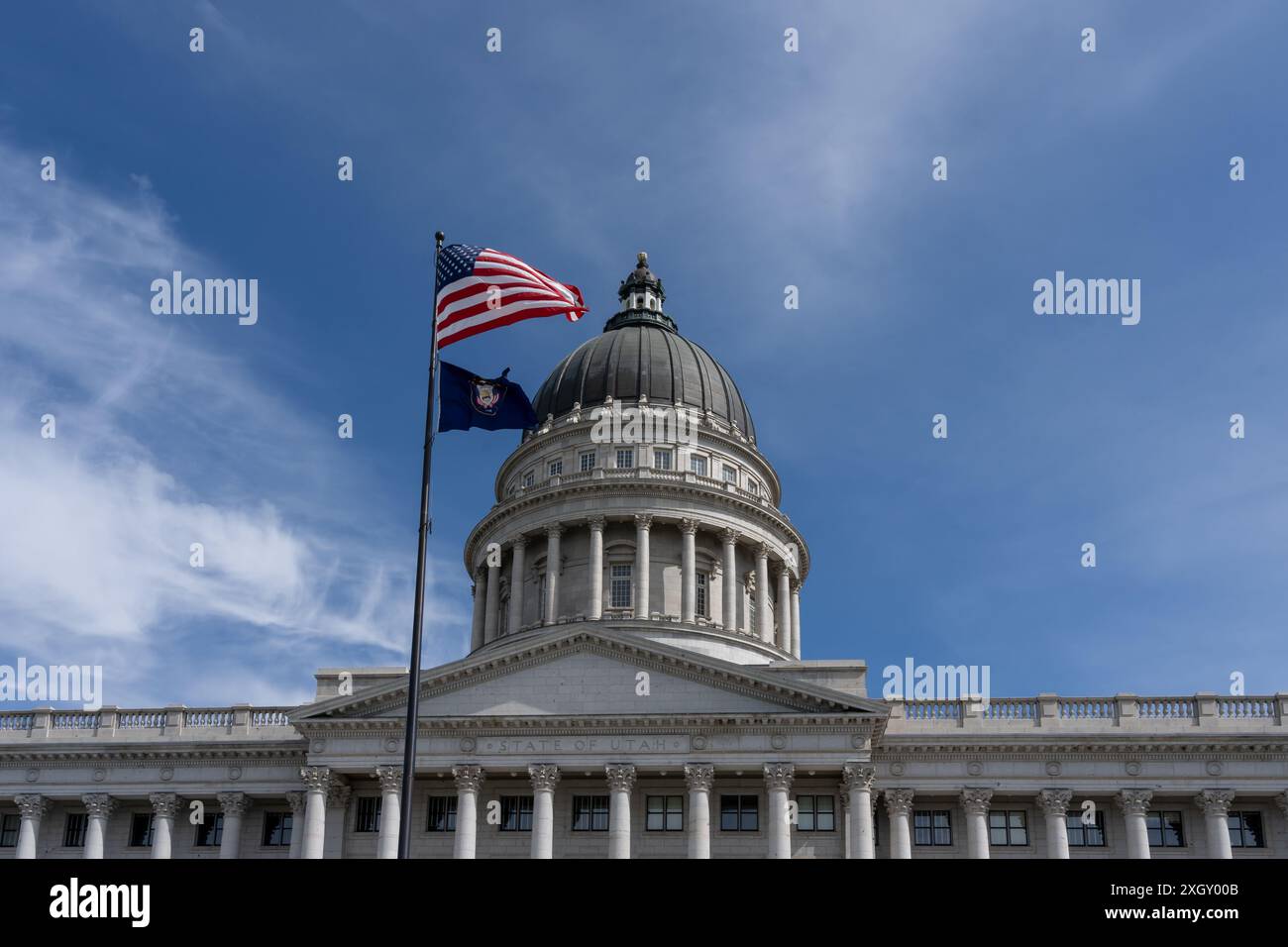 Salt Lake City, Utah, USA – 12. Mai 2023: Das State Capitol von Utah auf dem Capitol Hill in Salt Lake City, USA. Stockfoto