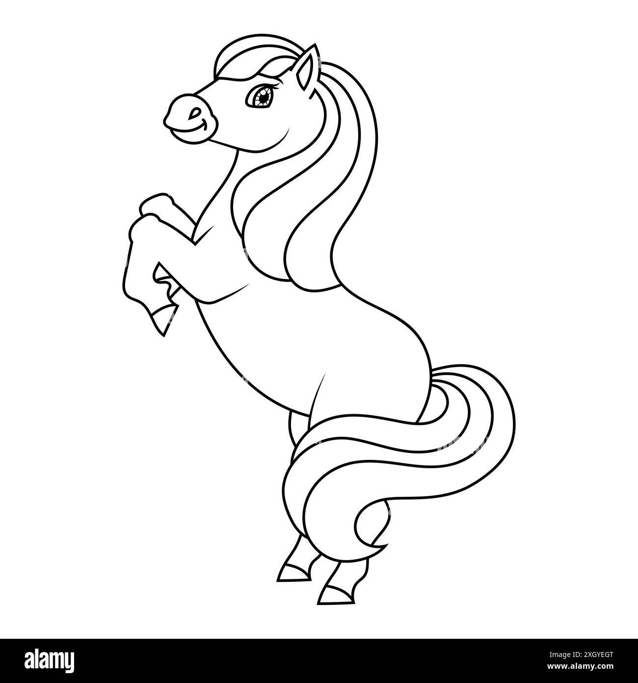 Niedliches Pferd. Nutztier. Malbuch Seite für Kinder. Cartoon-Stil. Vektordarstellung auf weißem Hintergrund isoliert. Stock Vektor