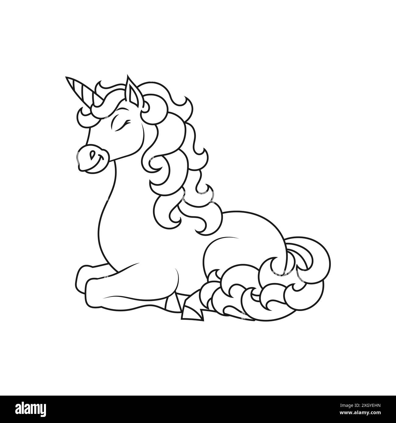 Niedliches Einhorn. Magisches Feenpferd. Malbuch Seite für Kinder. Cartoon-Stil. Vektordarstellung auf weißem Hintergrund isoliert. Stock Vektor