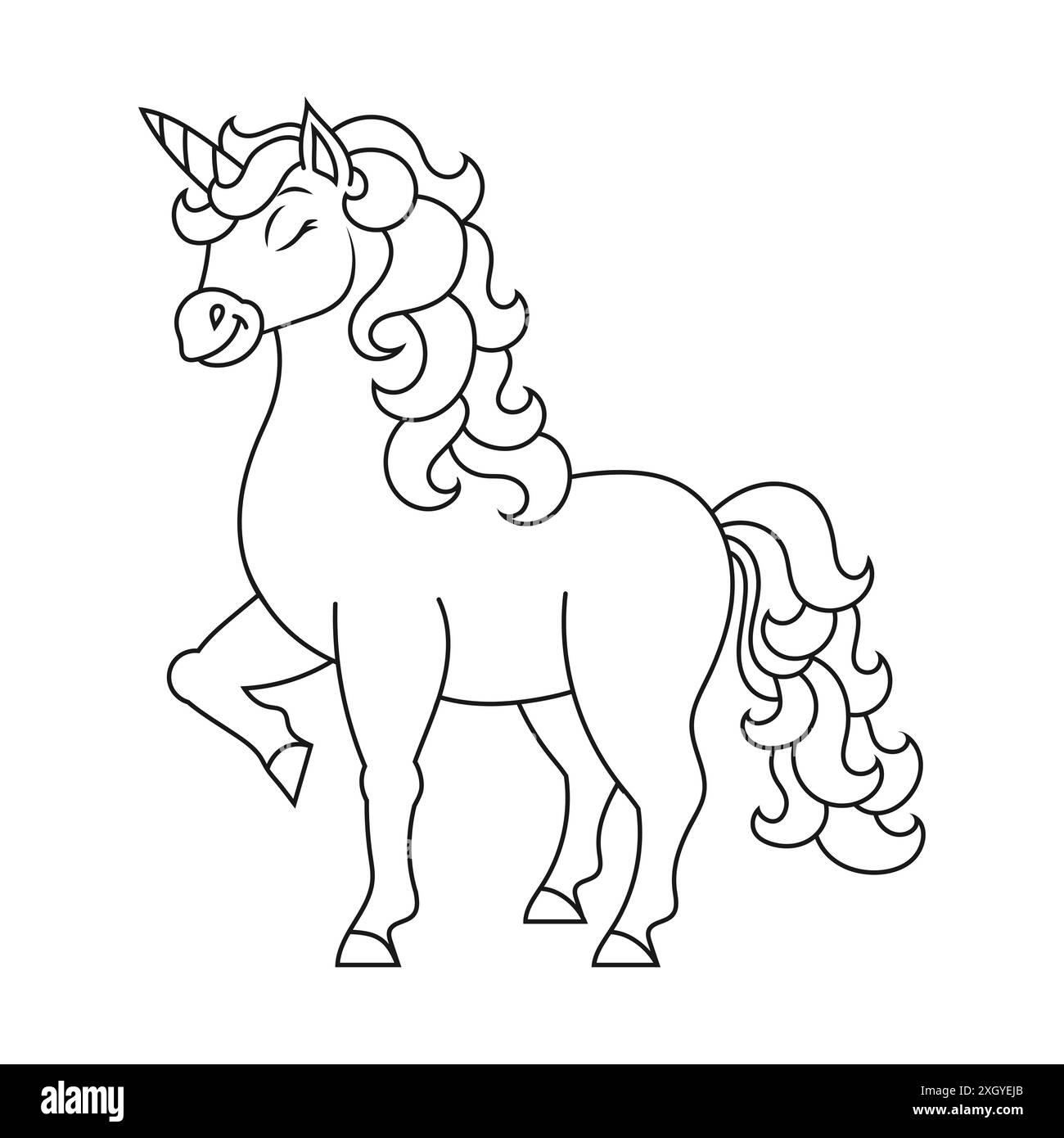 Niedliches Einhorn. Magisches Feenpferd. Malbuch Seite für Kinder. Cartoon-Stil. Vektordarstellung auf weißem Hintergrund isoliert. Stock Vektor