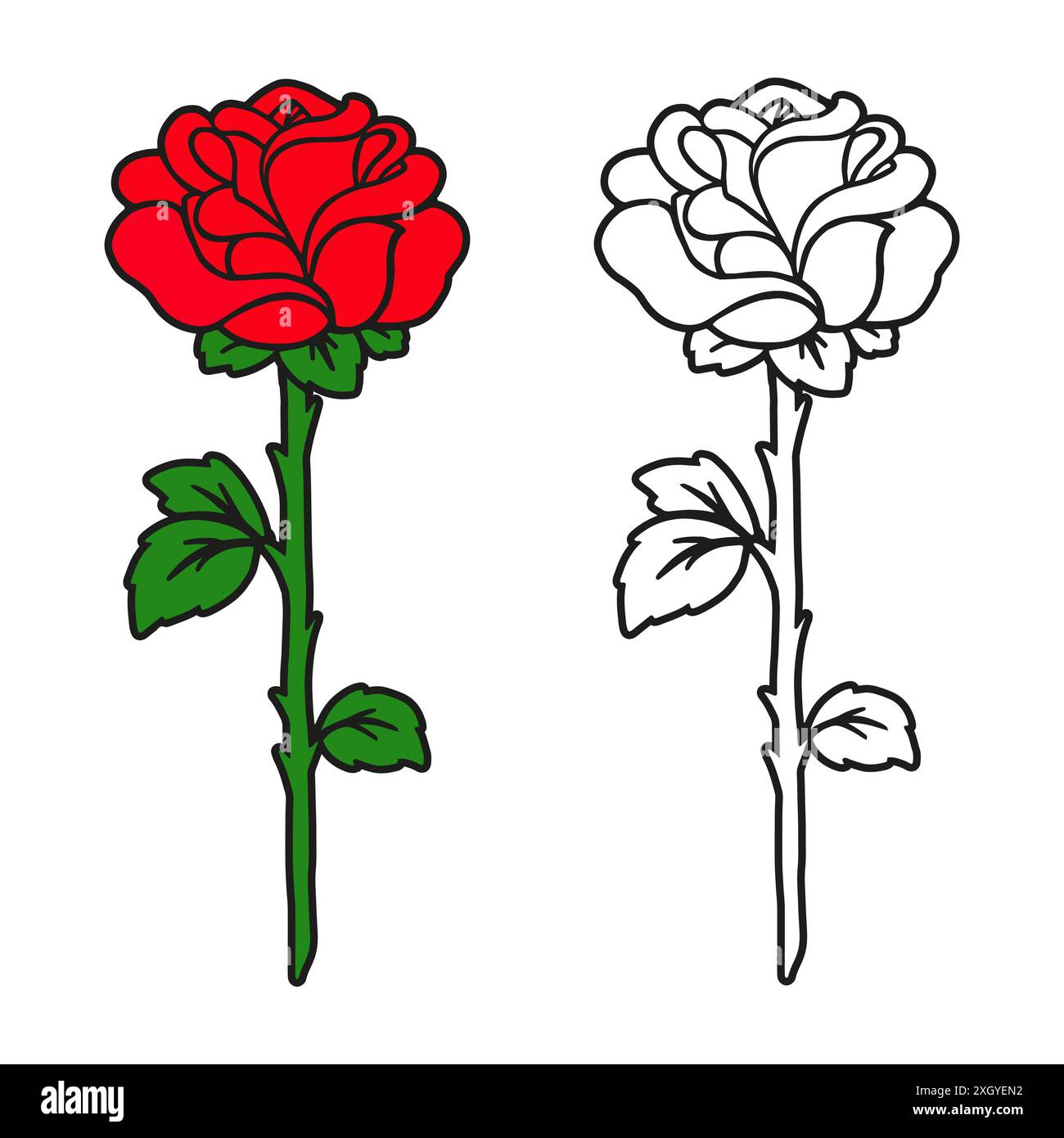 Rosenblume. Ausmalbuchseite für Kinder und Erwachsene. Zeichentrickstil. Vektorillustration isoliert auf weißem Hintergrund. Stock Vektor