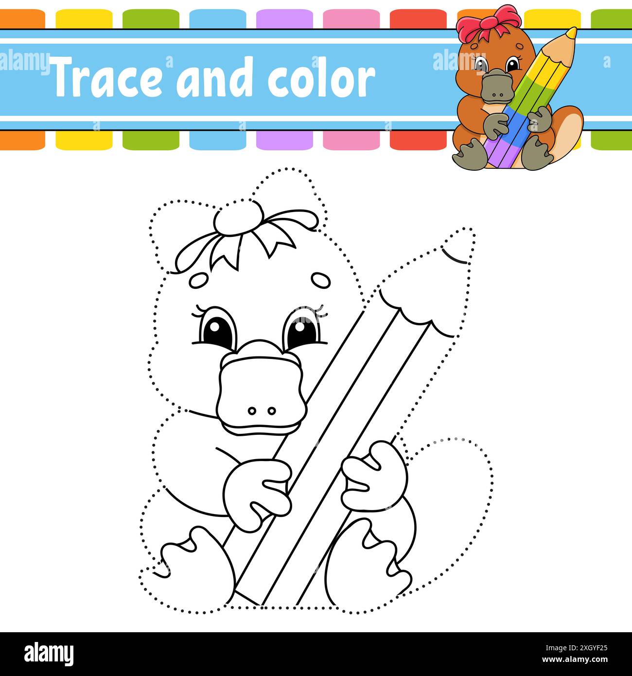 Trace und Farbe. Malvorlagen für Kinder. Handschriftverfahren. Arbeitsblatt zur Entwicklung von Schulungen. Aktivitätsseite. Spiel für Kleinkinder. Isolierter Vektorillus Stock Vektor