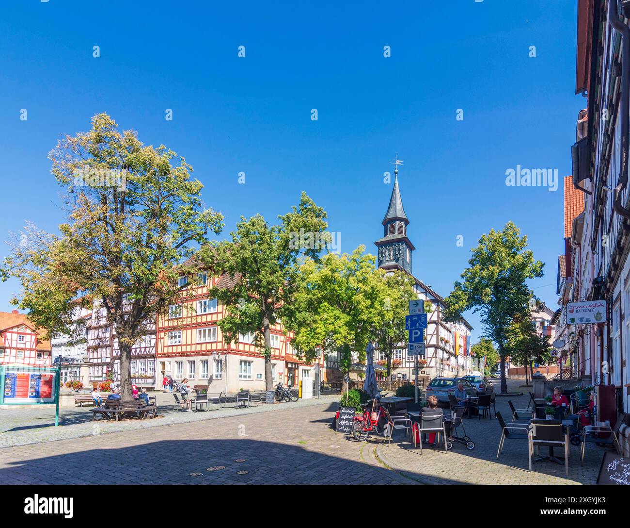 Altstadt, Fachwerkhäuser, Rathaus, Marktplatz, in Allendorf Bad Sooden-Allendorf Nordhessen Hessen, Hessen Deutschland Stockfoto
