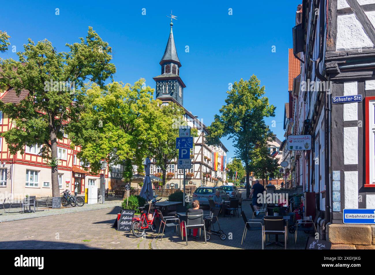Altstadt, Fachwerkhäuser, Rathaus, Marktplatz, in Allendorf Bad Sooden-Allendorf Nordhessen Hessen, Hessen Deutschland Stockfoto