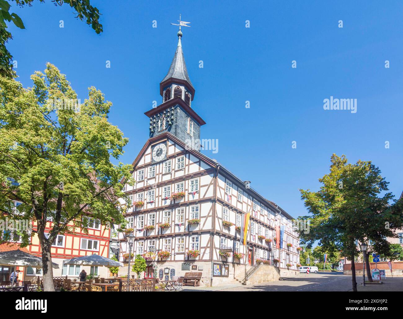 Altstadt, Fachwerkhäuser, Rathaus, Marktplatz, in Allendorf Bad Sooden-Allendorf Nordhessen Hessen, Hessen Deutschland Stockfoto