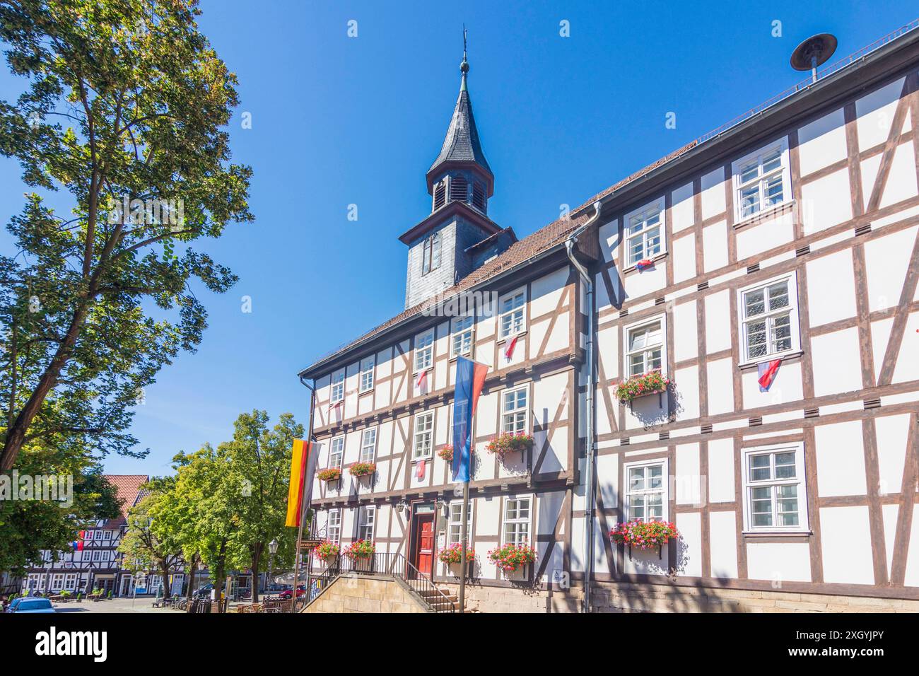 Altstadt, Fachwerkhäuser, Rathaus, Marktplatz, in Allendorf Bad Sooden-Allendorf Nordhessen Hessen, Hessen Deutschland Stockfoto