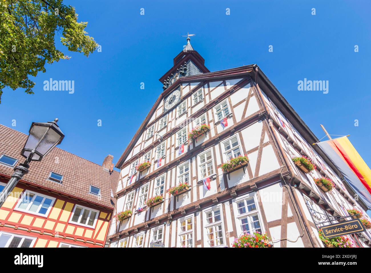 Altstadt, Fachwerkhäuser, Rathaus, Marktplatz, in Allendorf Bad Sooden-Allendorf Nordhessen Hessen, Hessen Deutschland Stockfoto