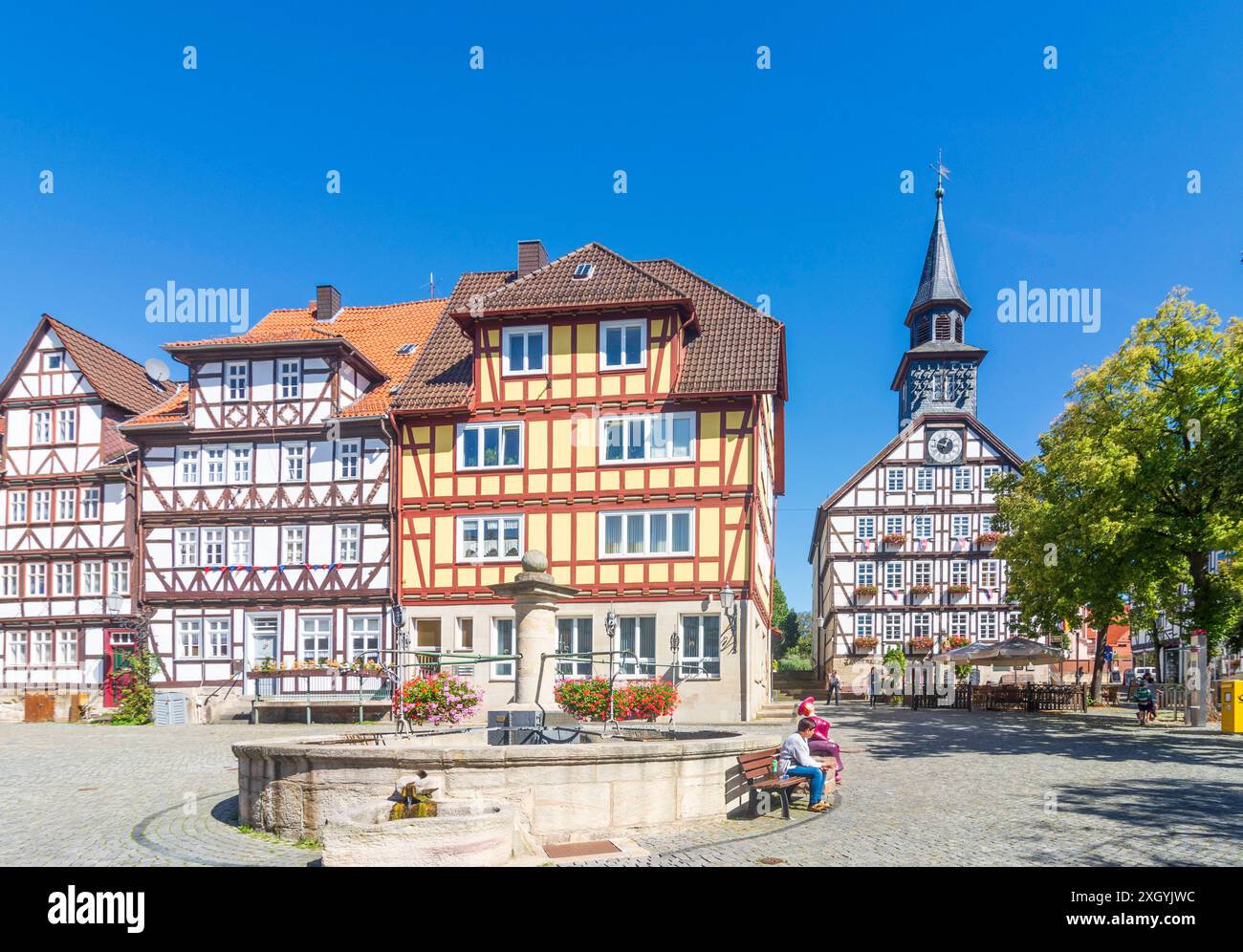 Altstadt, Fachwerkhäuser, Rathaus, Marktplatz, in Allendorf Bad Sooden-Allendorf Nordhessen Hessen, Hessen Deutschland Stockfoto