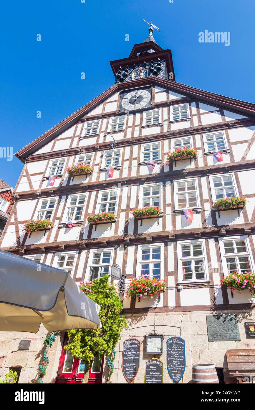 Altstadt, Fachwerkhäuser, Rathaus, Marktplatz, in Allendorf Bad Sooden-Allendorf Nordhessen Hessen, Hessen Deutschland Stockfoto