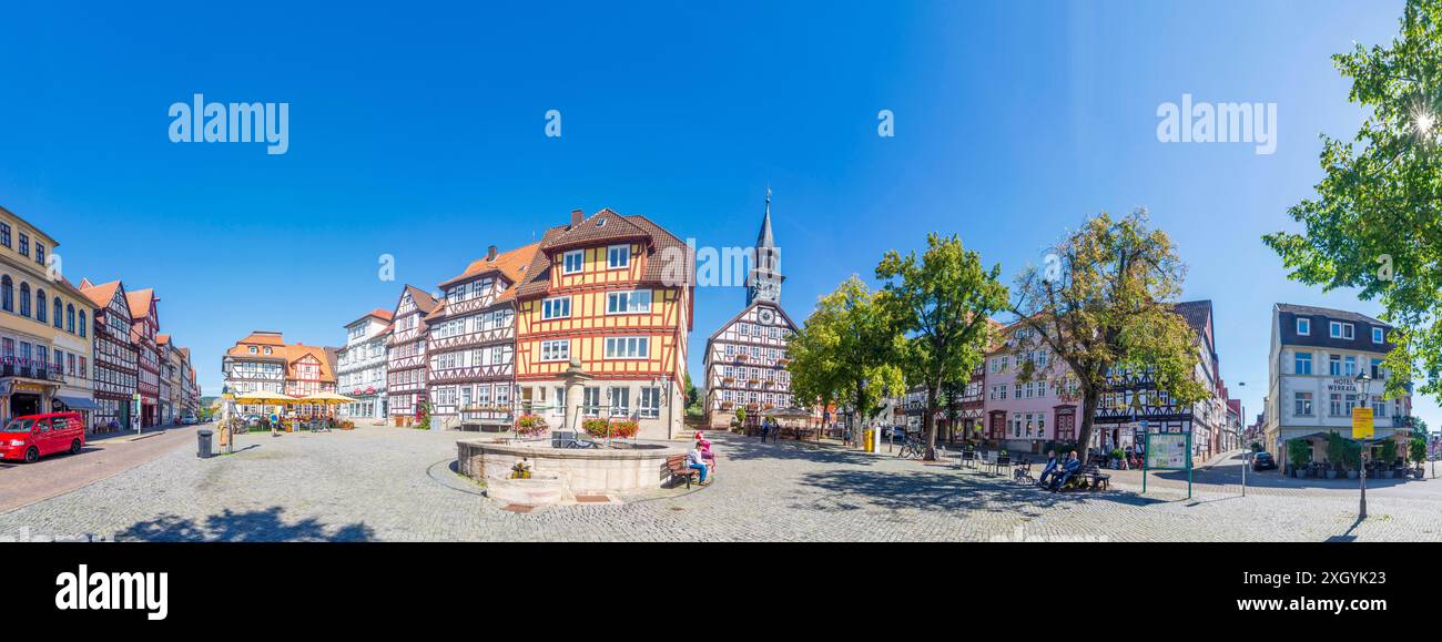 Altstadt, Fachwerkhäuser, Rathaus, Marktplatz, in Allendorf Bad Sooden-Allendorf Nordhessen Hessen, Hessen Deutschland Stockfoto
