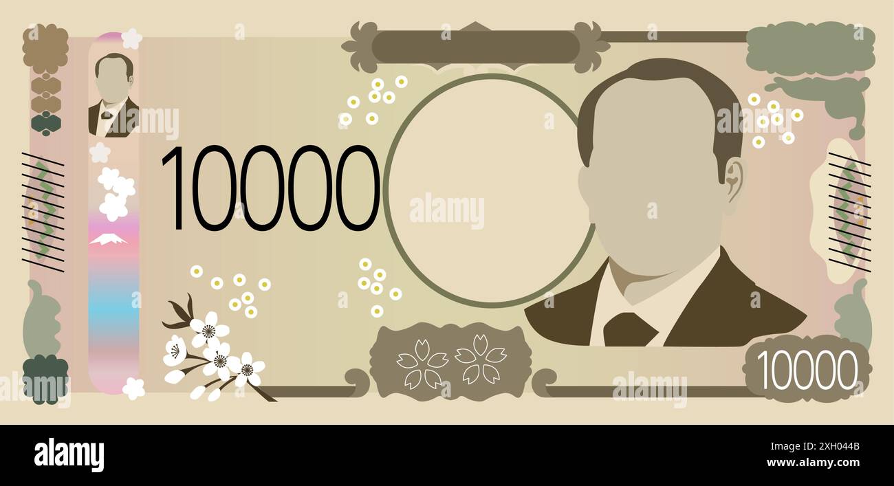 Illustration des neuen 10.000-Yen-Bandes, der durch ein Porträt von Shibusawa Eiichi, Japans Währung, ersetzt wurde, Vektor-Illustration Stock Vektor