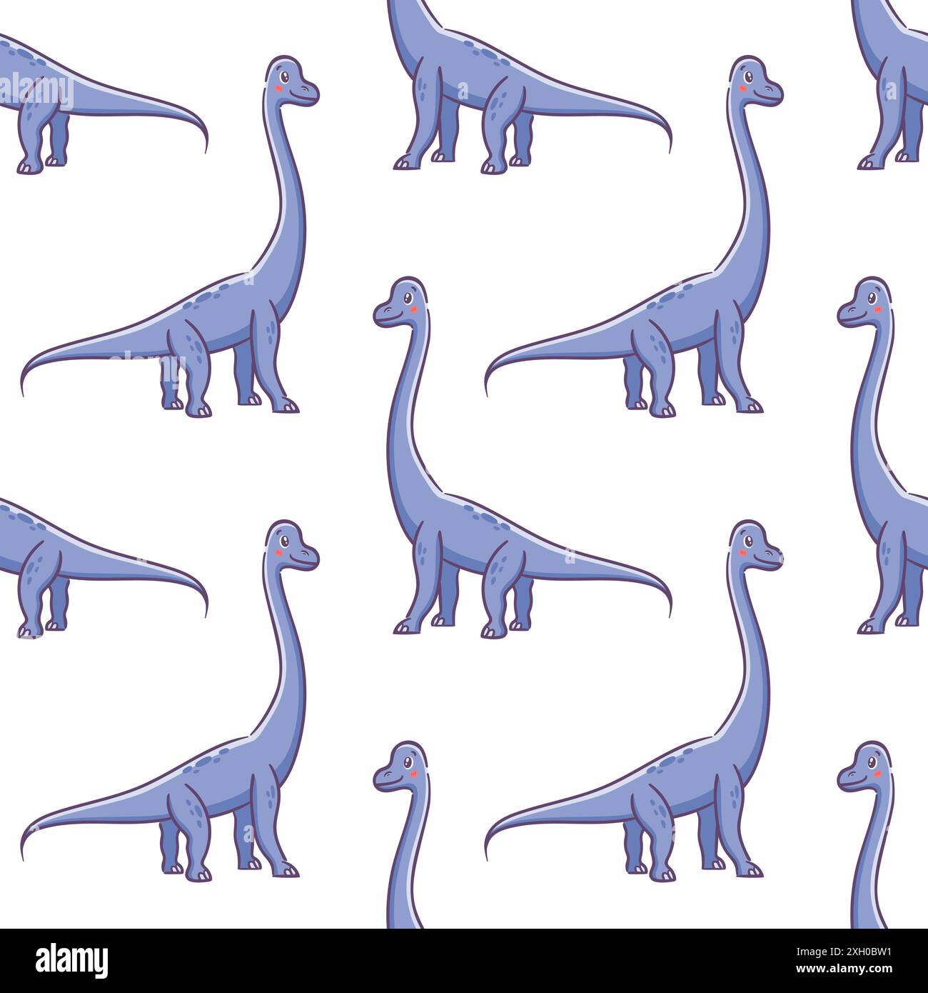 Nahtlose Muster Brontosaurus, Brachiosaurus, Diplodocus. Pflanzenfressender süßer Dinosaurier im asiatischen Kawaii-Stil. Prähistorische Eidechse, Maskottchen. Zeichentrickfigur Stock Vektor