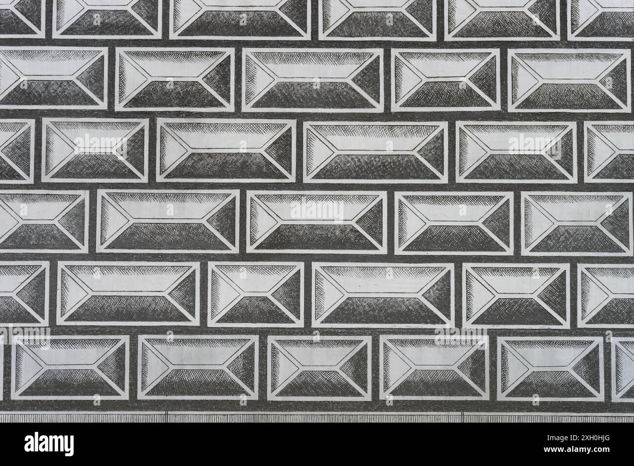 Detail einer Fassade mit Schatullen nach Scrafitto-Technik Stockfoto