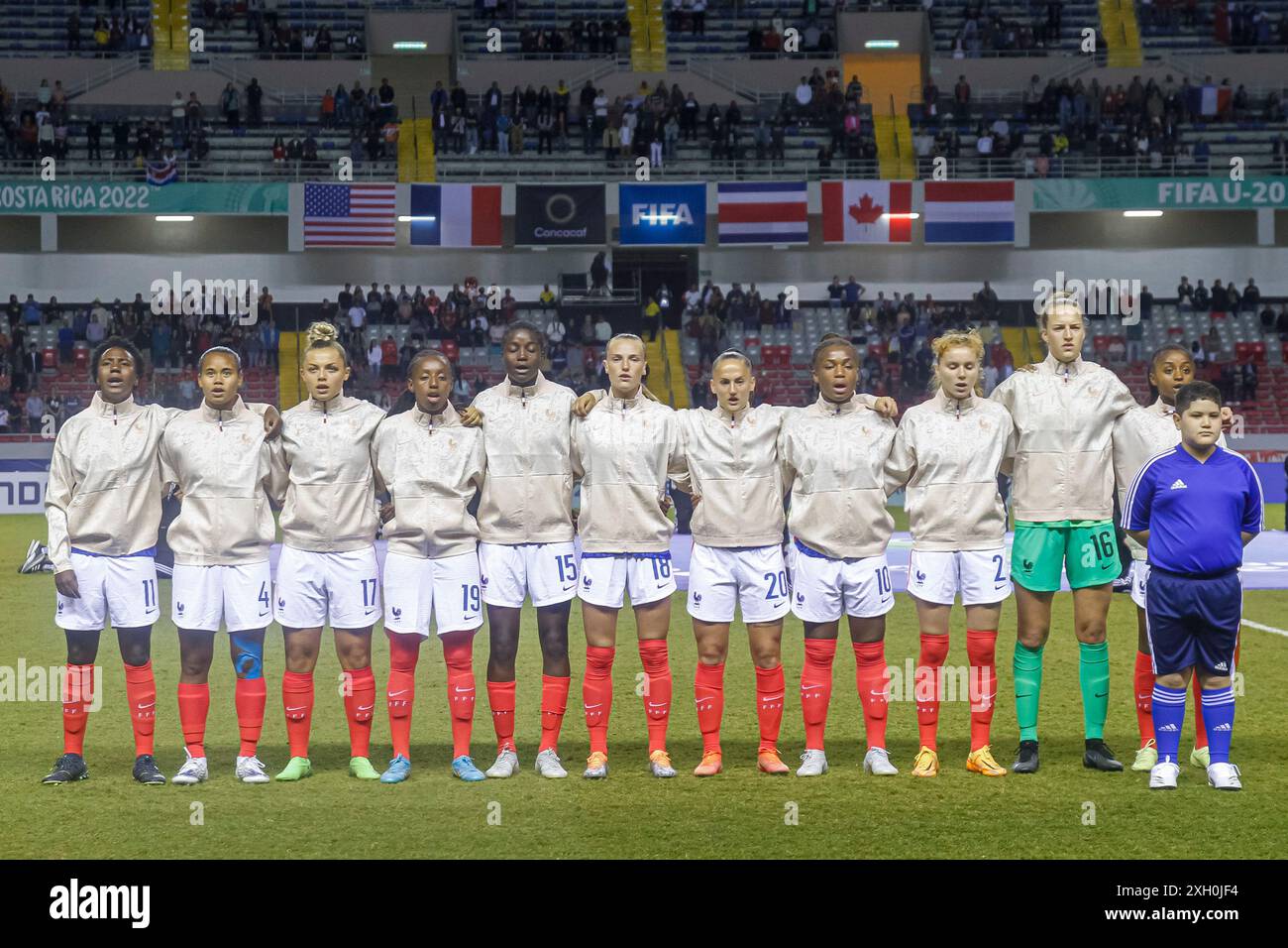 Französische Spieler beim FIFA U-20-Frauen-Weltmeisterschaft Costa Rica Spiel Frankreich gegen Kanada am 14. August 2022. (Foto: Martín Fonseca) Stockfoto Französische Spieler beim FIFA U-20-Frauen-Weltmeisterschaft Costa Rica Spiel Frankreich gegen Kanada am 14. August 2022. (Foto: Martín Fonseca) Stockfoto