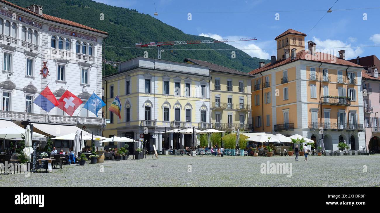 Piazza Grande in Locarno, wo das Filmfestival stattfindet, Locarno, Kanton Tessin, Schweiz Stockfoto