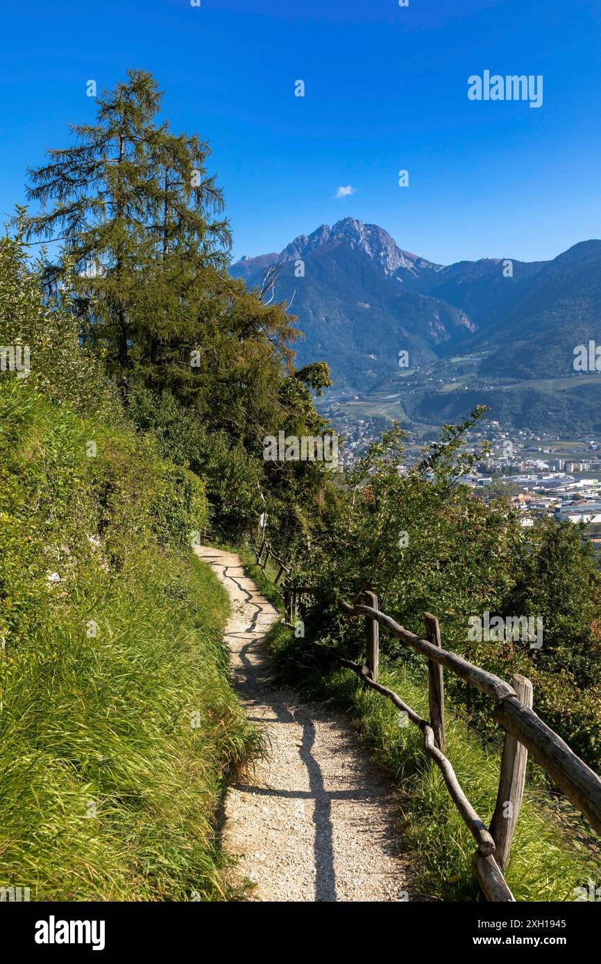 Am Marlinger Waalweg über Meran, Südtirol Stockfoto