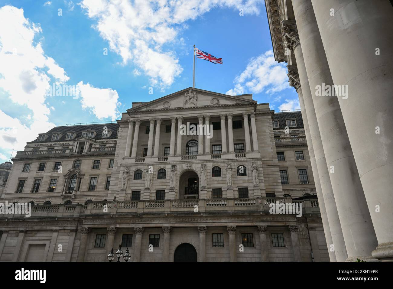 Allgemeine Sicht auf das Gebäude der Bank of England. , London, Vereinigtes Königreich - 10. Juli 2024 Stockfoto