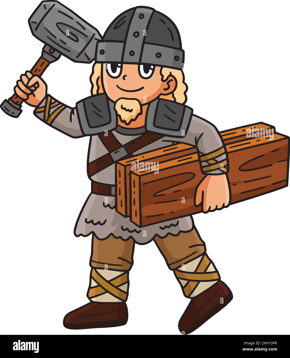 Wikinger mit einem Holzdielen-Cartoon farbiges Clipart Stock Vektor