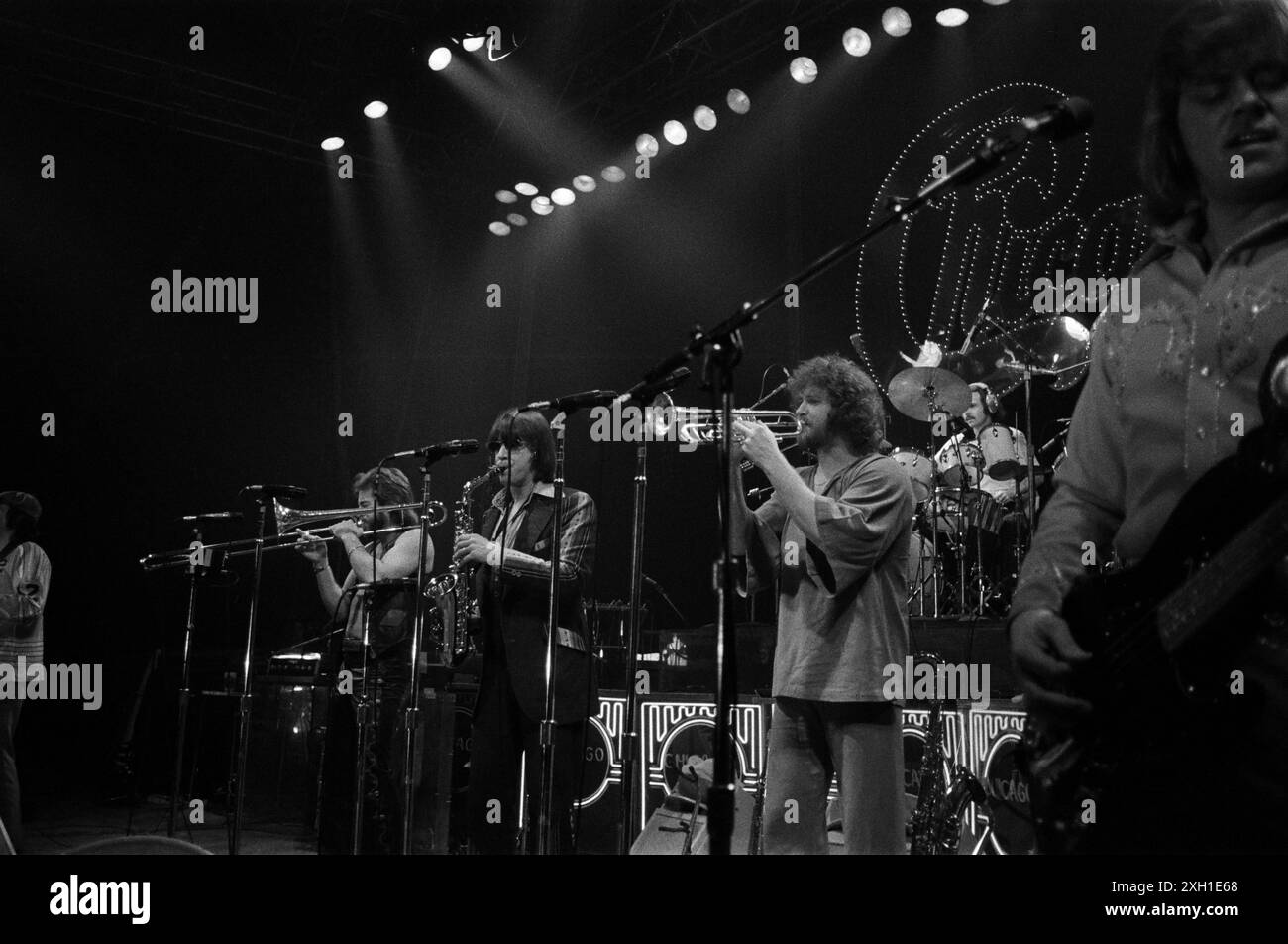 Chicago (Band) im Hippodrome de Pantin (heute Parc de la Villette) am 5. Februar 1977 in Paris. Stockfoto