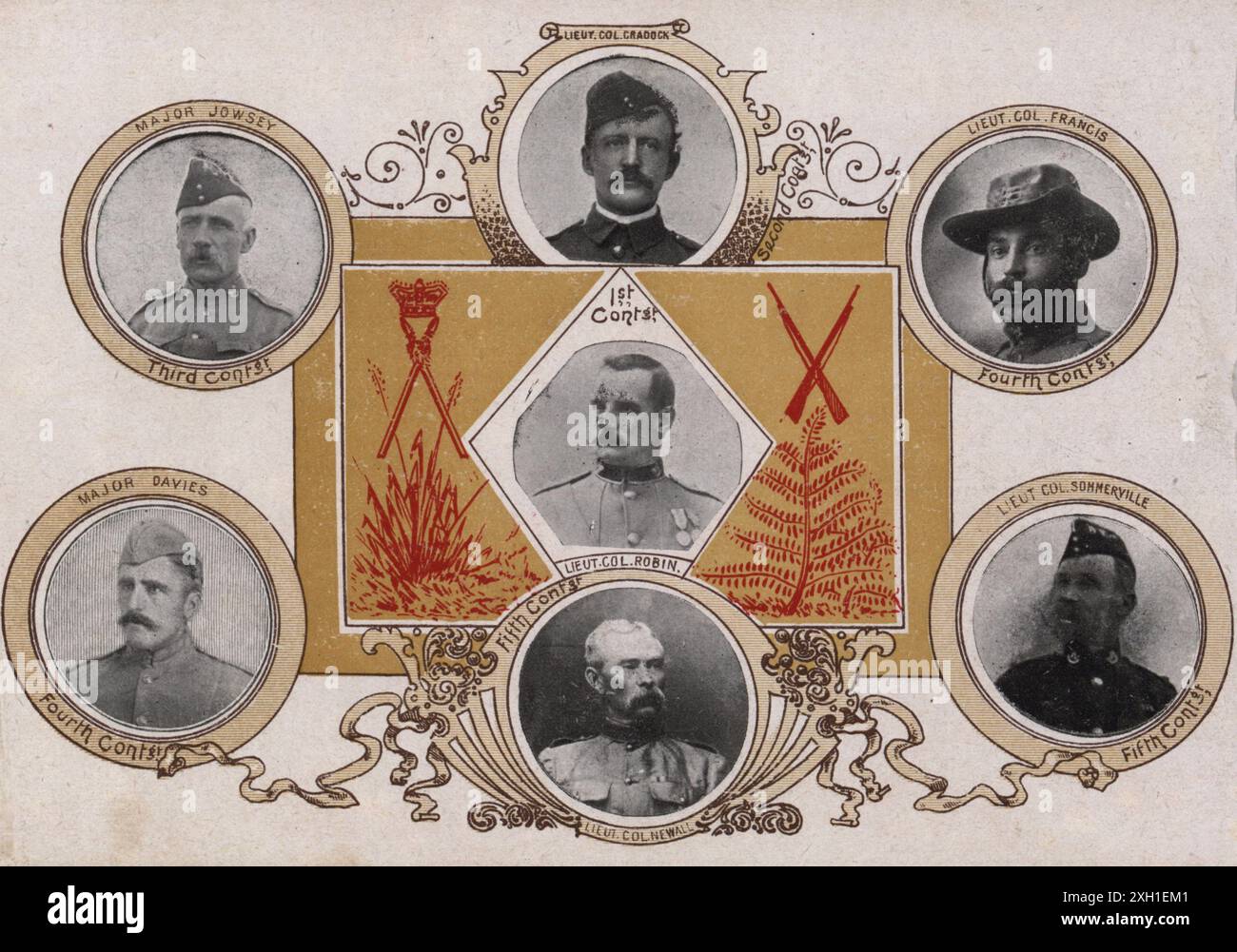 Burenkrieg britische Soldaten (1899–1902) Oberstleutnant Alfred Robin Oberstleutnant Christopher Cradock Oberstleutnant Frederick Francis Oberstleutnant Colonel Joe Sommerville Oberstleutnant Stuart Newall Oberstleutnant Richard Davies Major Jowsey Stockfoto