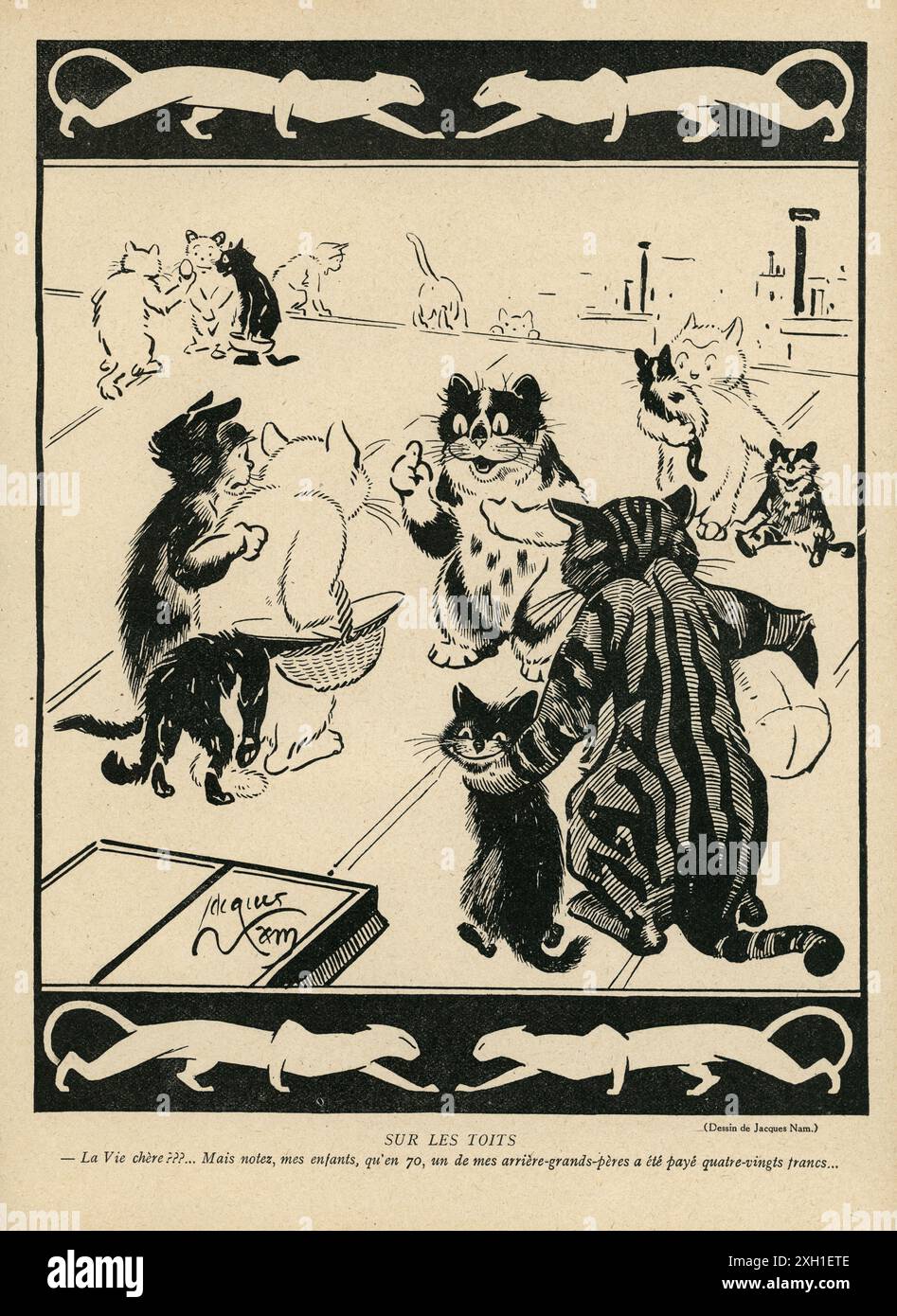 Zeichnung von Jacques Nam, veröffentlicht in der französischen Satirezeitschrift La Baionnette, Nr. 31, am 3. Februar 1916. Sonderausgabe "La Vie chère" (Lebenshaltungskosten). Stockfoto