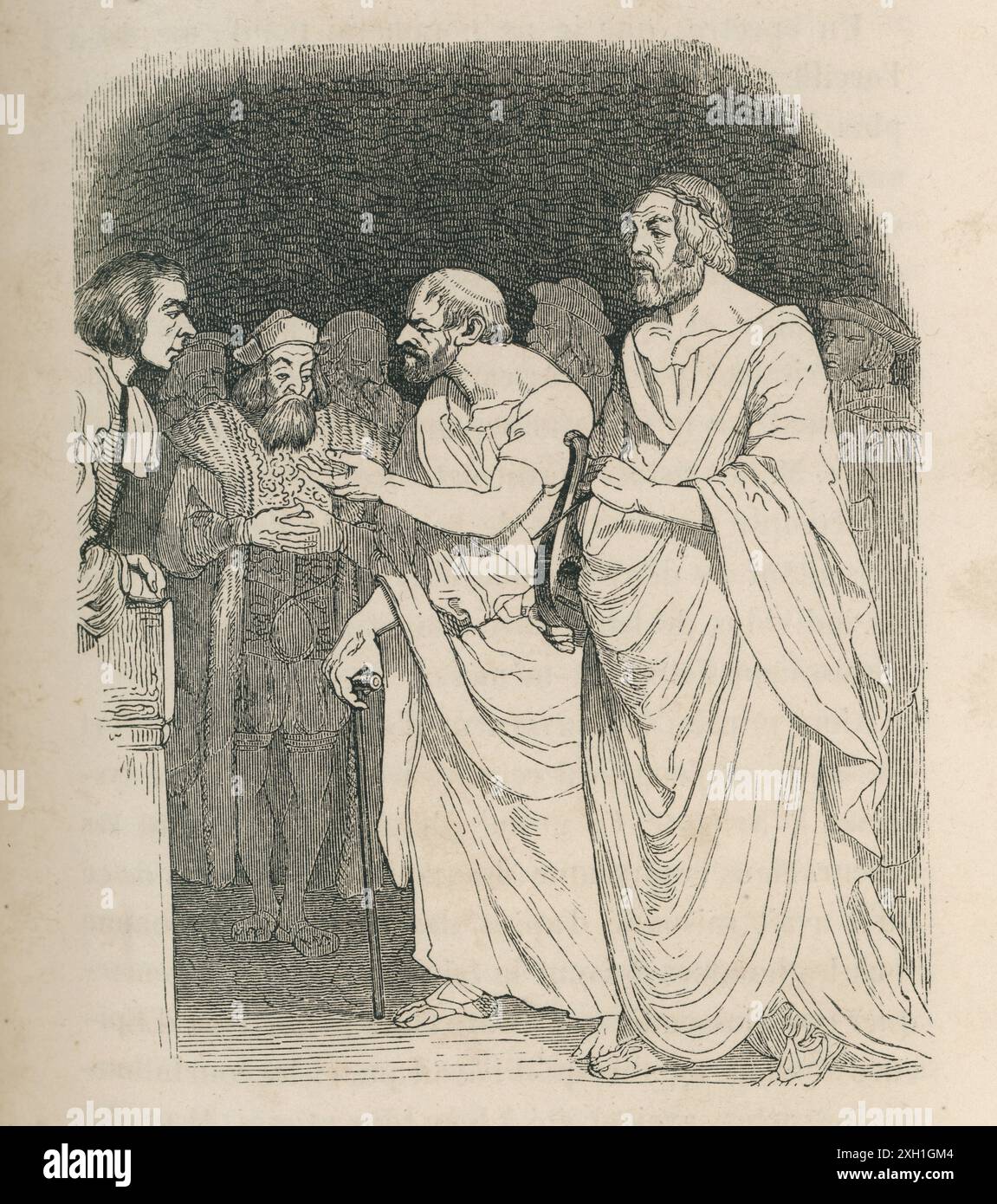 Teil III. Eine Reise nach Laputa. Kapitel VIII. Erscheinungsbild von Homer und Aristoteles. Illustration von Jean-Jacques Grandville aus Jonathan Swifts „Gulliver’s Travels“ (Band 2), 1838 in französischer Sprache von Furne et Cie und H. Fournier éditeur veröffentlicht. Stockfoto