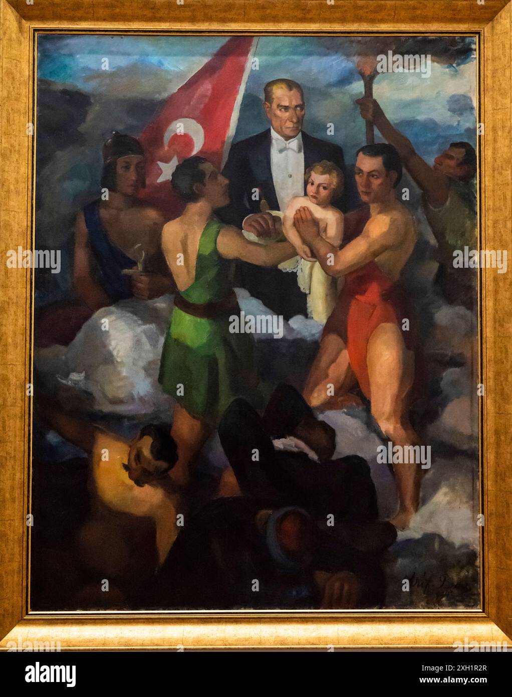 Gemälde aus den 1930er Jahren zur Feier der Gründung der republik Mustafa Kemal Atatürk, Museum für Malerei und Skulptur, das modernistische türkische Gemälde A zeigt Stockfoto