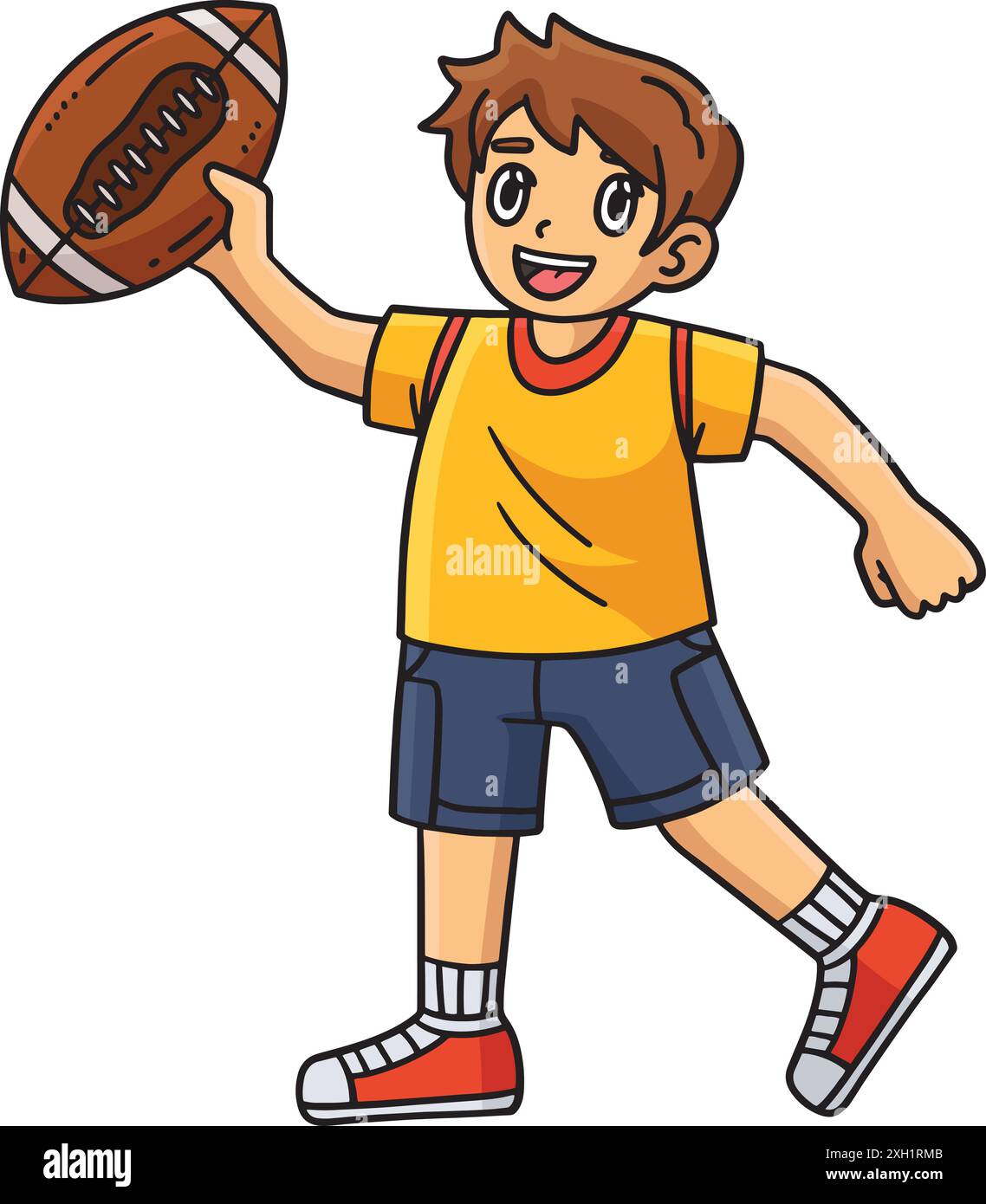 American Boy Spielt Football Cartoon Clipart Stock Vektor