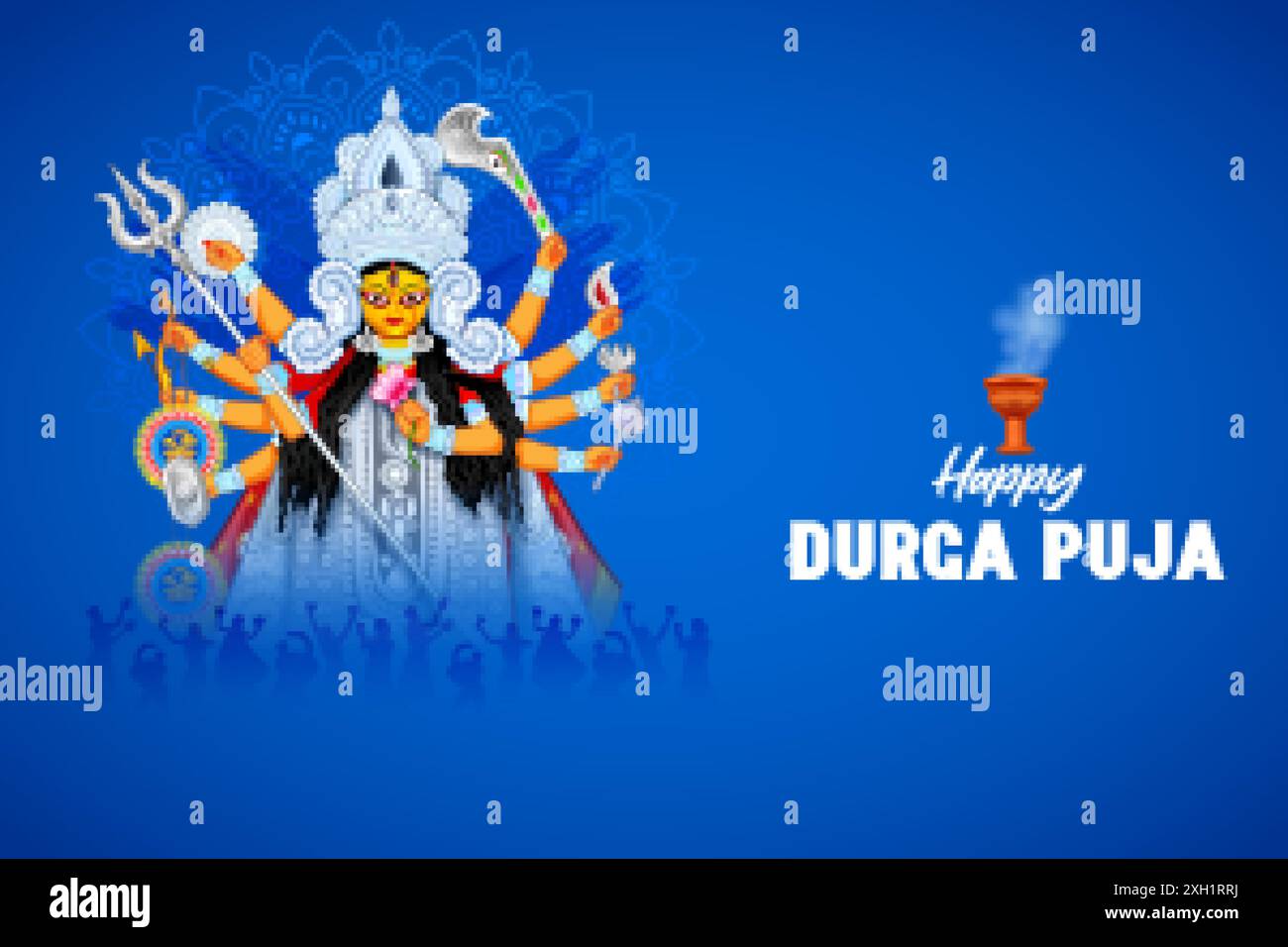 Illustration der Göttin Durga in Happy Durga Puja Subh Navratri indischer religiöser Hintergrund Design Stock Vektor