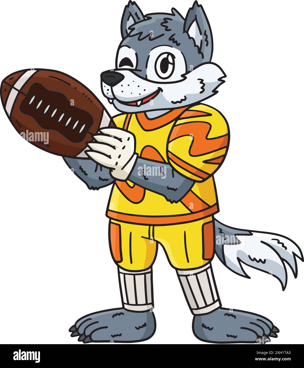American Football Wolf Mascot Cartoon Clipart Stock Vektor