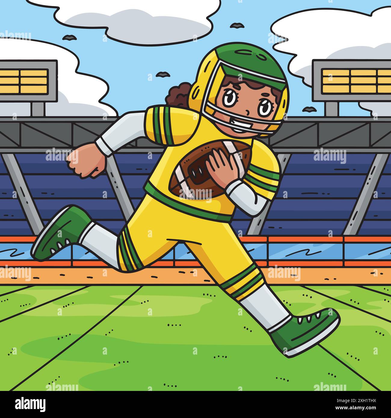 American Weibliche Spielerin Running Football Farbig Stock Vektor