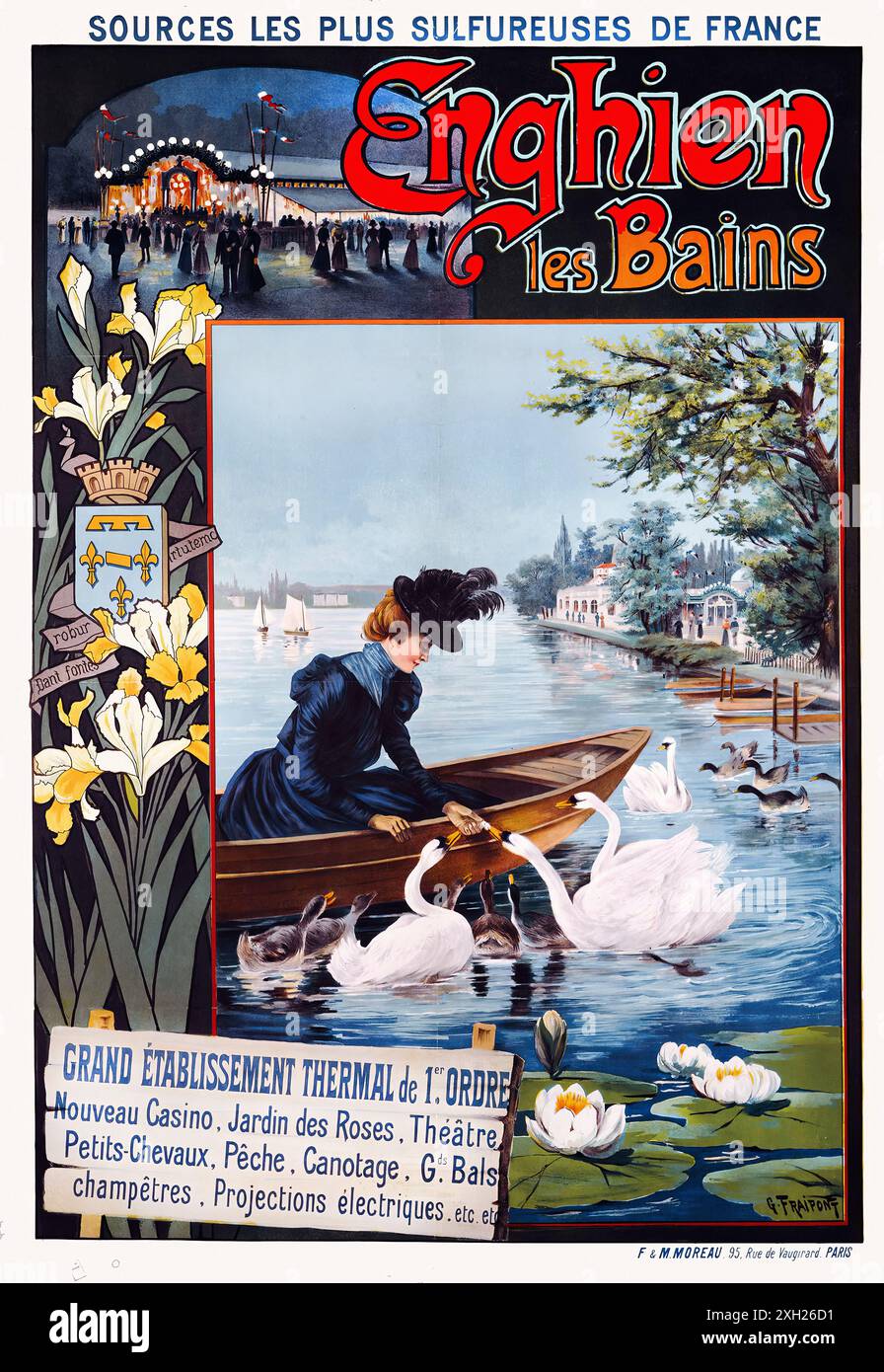 Vintage-Reiseposter - FRAIPONT Gustave - Enghien les Bains, um 1880er Jahre Stockfoto