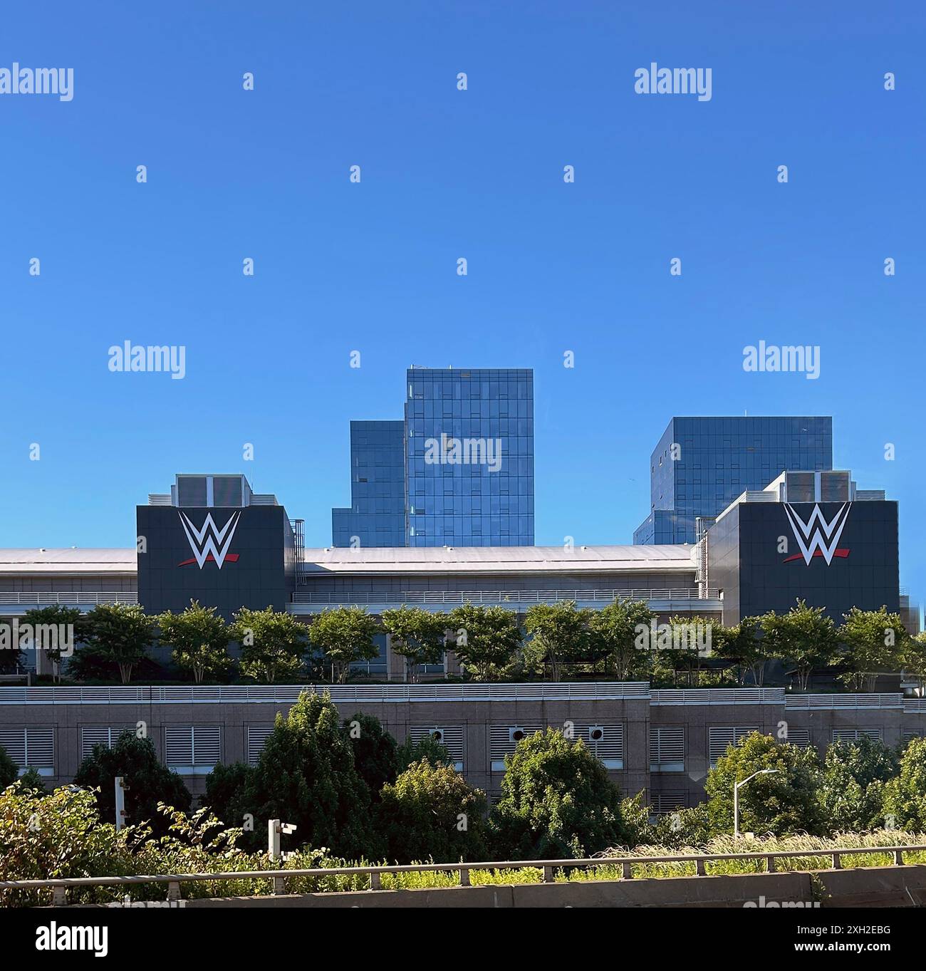 World Wrestling Entertainment (WWE), amerikanisches professionelles Wrestling- und Unterhaltungsunternehmen, globaler Hauptsitz, Außengebäude, Stamford, Conn Stockfoto