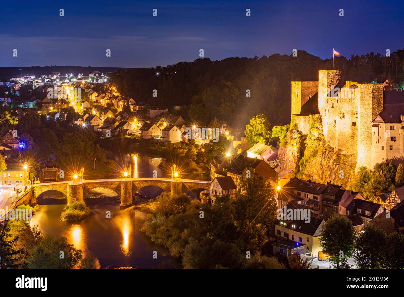 Lahn, Schloss Runkel, Brücke Lahnbrücke, Blick von Schadeck Runkel Lahntal Hessen, Hessen Deutschland Stockfoto