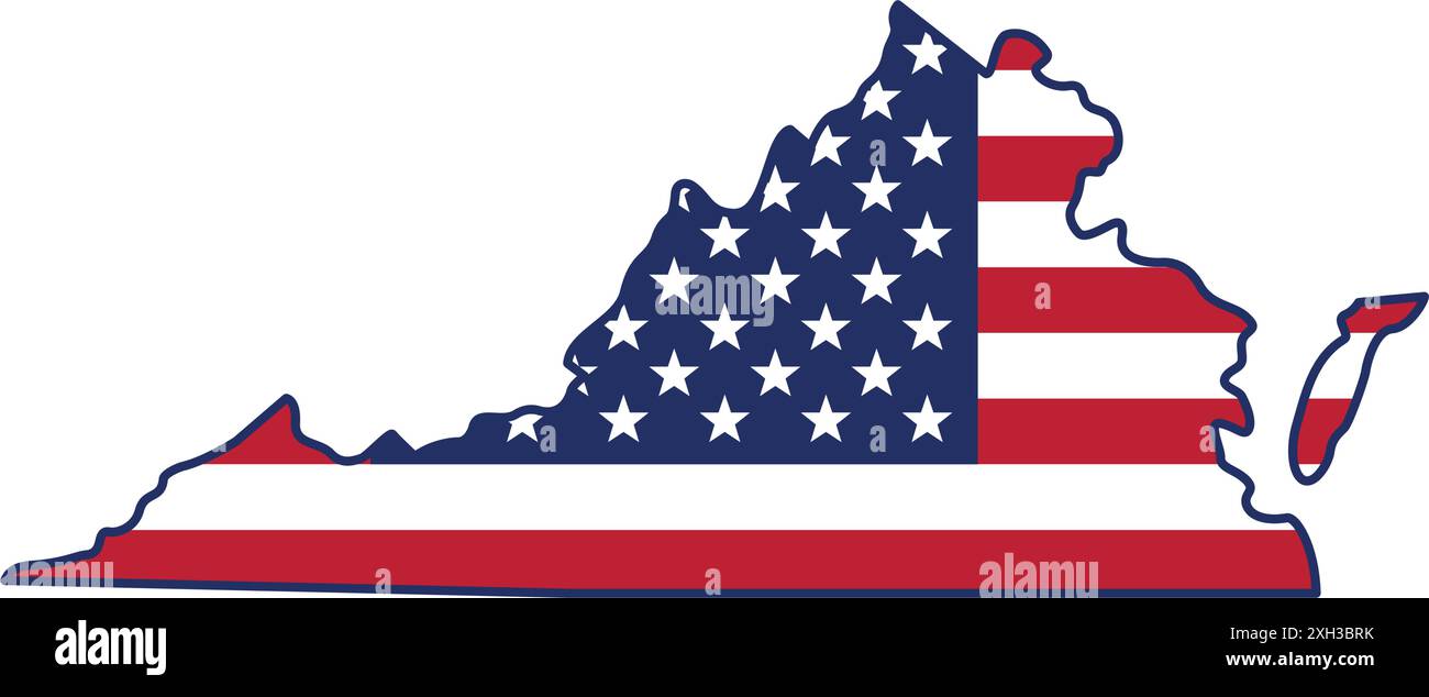 Die Umrisse der virginia VA-Zustandskarte wurde vereinfacht, indem der us-amerikanische Flaggenvektor auf transparentem Hintergrund isoliert wurde Stock Vektor