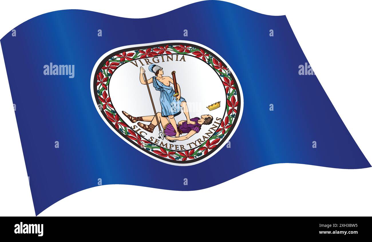 Genaue korrekte virginia va-Zustandsflagge fliegt winkenden fließenden Vektor isoliert auf transparentem Hintergrund Stock Vektor