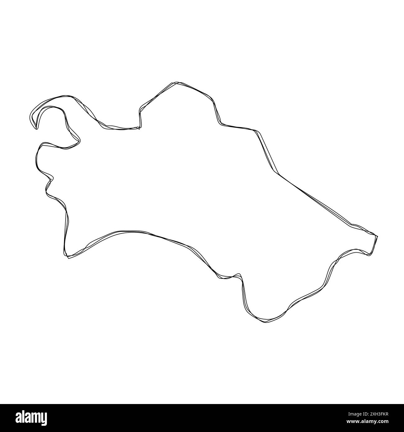 Vereinfachte Karte für Turkmenistan. Skizzierte Umrisse mit dünnem Dreifachstift isoliert auf weißem Hintergrund. Einfaches Vektorsymbol Stock Vektor